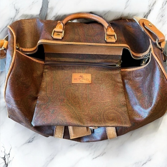 ETRO 1992 Vintage Boston Bag Paisley PVC Leather Duffle with Strap Lock and Key - Picture 11 of 16